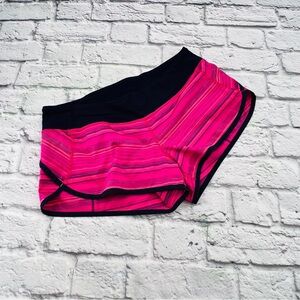 Lululemon Athletica Speed Shorts Size 8 Pink Navy Blue Striped Lined Drawstring